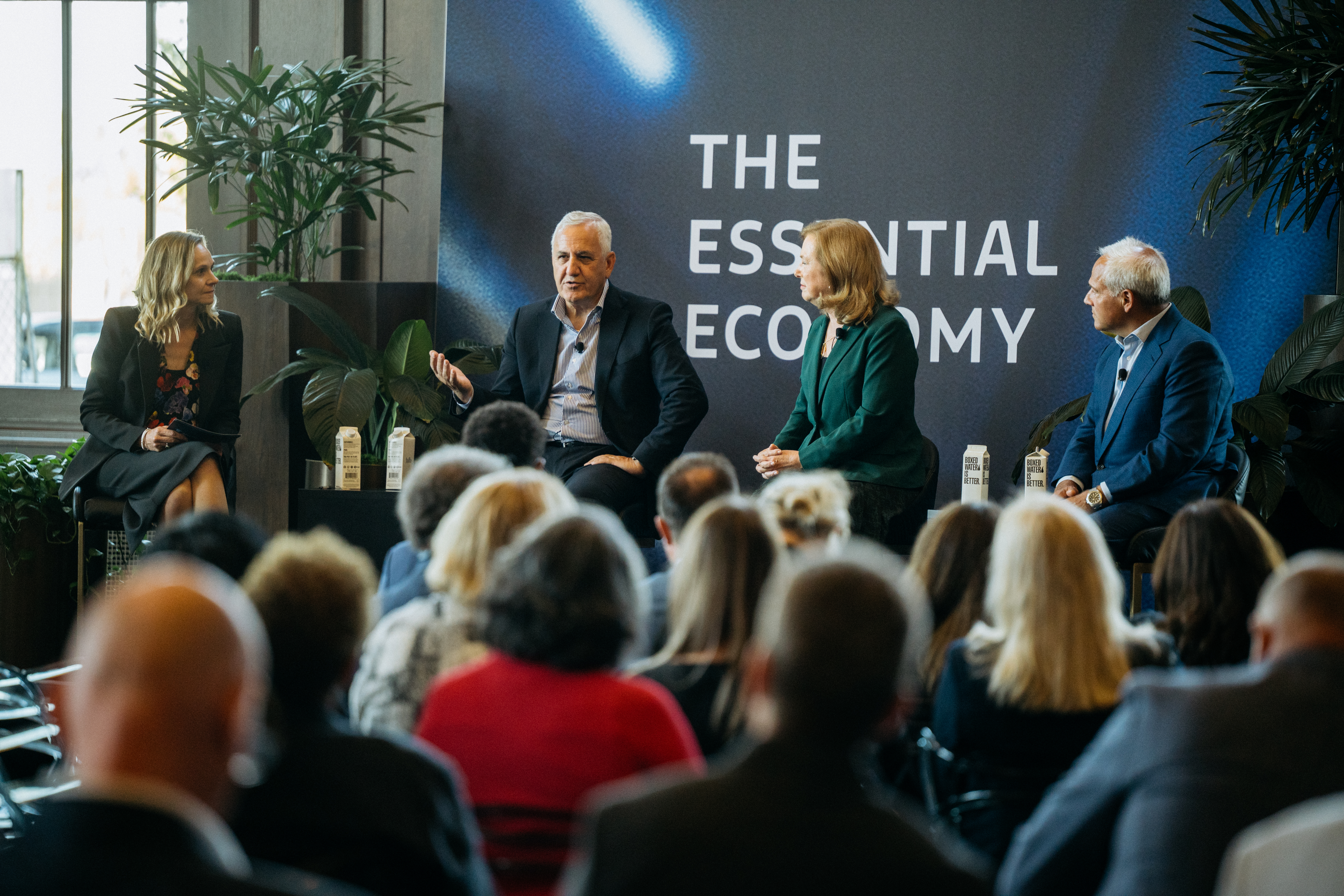 Liz Door, Chief Supply Chain Officer at Ford Motor Company, Jim Vena, CEO of Union Pacific, Barbara Humpton, President and CEO of Siemens USA, and Thomas Caulfield, Executive Chairman of GlobalFoundries speak at the Ford Pro Accelerate event.